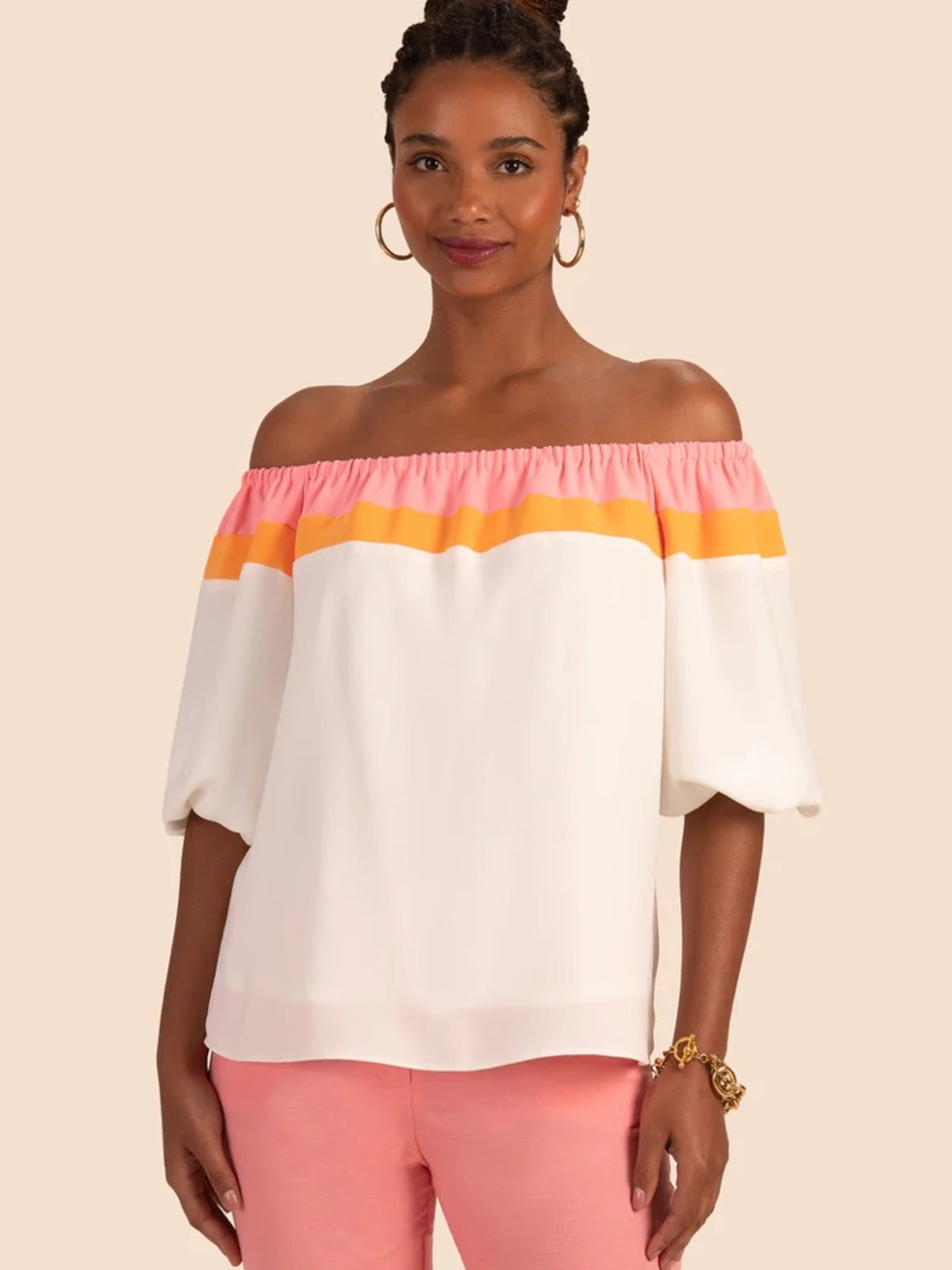 Trina Turk Colorblock off shoulder top